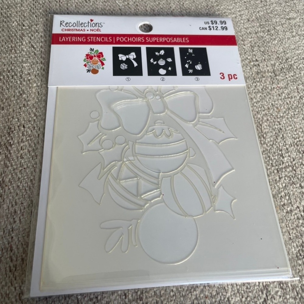 Recollections Christmas‎ Layering Stencils 3 Piece Holiday Ornaments Bow Holly
